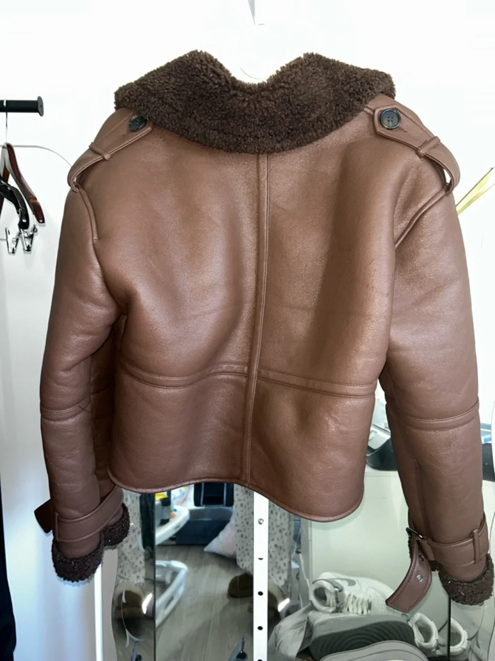Topshop Cropped Brown Faux Shearling Aviator Jacket - Picture 3 of 6